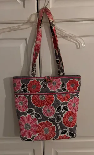 Vera Bradley Lola Quilted Cotton Tote Bag Pink Orange Grey‎ Floral Shoulder Bag thumbnail 1