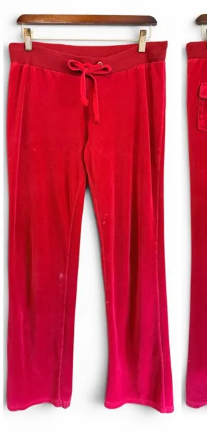 Sarah Johnson Y2K Red Velour pants, pull up elastic waist, Juicy inspo sz M thumbnail 1