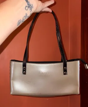 Beijo Ivory Patent Shoulder Bag with silver studs thumbnail 1