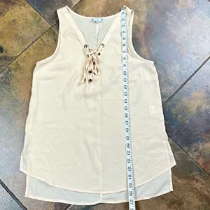 Iris Cream Sleeveless Lace Up Tank Top Medium thumbnail 6