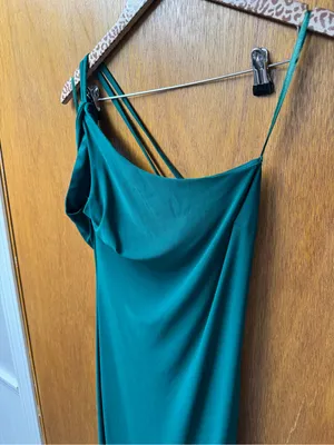 Ieena for Mac Duggal Jersey One Shoulder Draped Back Gown Dress Emerald Green 6 thumbnail 9