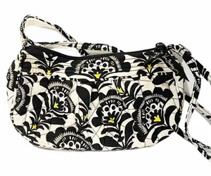 Vera Bradley Black White Floral Mini Cloth‎ Zipper Handbag thumbnail 1