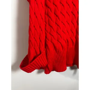 J.Crew Womens Red Cable-Knit Side-Slit Crewneck‎ Sweater BM401 L-XL NEW thumbnail 5