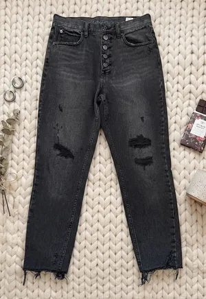 We The Free‎ Free People High Rise Button Fly Distressed Straight Leg Jeans 27 thumbnail 1