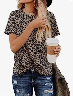 Amazon Leopard Print Short Sleeve Tee Medium thumbnail 1