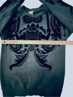 Disney Parks Haunted Mansion Gargoyle Flocked Graphic Sweatshirt Teal Black XS thumbnail 10