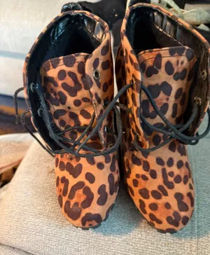 BAMBOO Leopard Print Ankle Boots in Brown and Black thumbnail 1