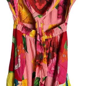 Farm Rio Chita Pink Floral Print Square Neck Tie Back Linen Midi Dress Size XS thumbnail 12
