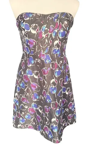 American‎ Eagle Outfitters Strapless Floral Mini Dress Purple Blue Size 6 thumbnail 1