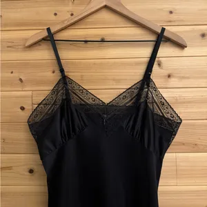 Vintage Small Black Geometric Floral Lace Trim Slip Dress Whimsigoth Fairycore thumbnail 5