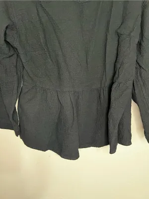 Madewell Black‎ Gauze Open Back Peplum Tie Long Sleeve Blouse thumbnail 4