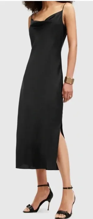 Sleek Black Slip Midi Dress thumbnail 1