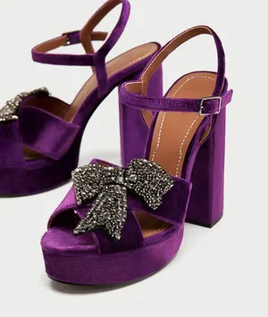 NWT Velvet Platform Sandals with Bow Detail - Women 36 (6) - Purple thumbnail 1