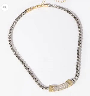 Box Chain Design Two Tone Bar Necklace Silver thumbnail 1