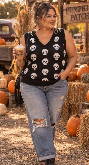No boundary’s sleeveless sweater vest w/ skulls Halloween gothic punk xxxl shirt thumbnail 1