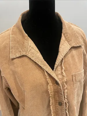 Women's Tan Frayed Button-Front shirt - corduroy western looks thumbnail 2
