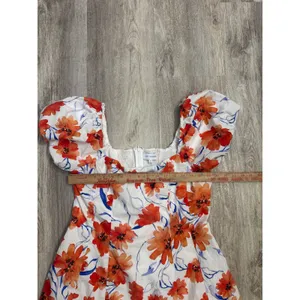 Lost + Wander Poppy Blooms Mini Dress Puff Sleeve White Orange Blue Women Large thumbnail 6