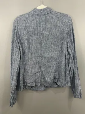 Eileen Fisher Linen Blue & White Railroad Stripe unstructured Blazer Jacket XL thumbnail 6