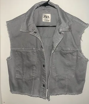 ZARA Light Gray Denim Vest with Button Front thumbnail 1