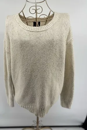 American Eagle Vintage Boyfriend Crewneck Sweater Size M Cream Metallic thumbnail 1