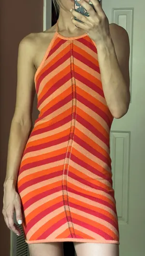 RUNAWAY THE LABEL Crochet Striped Halter Dress thumbnail 2