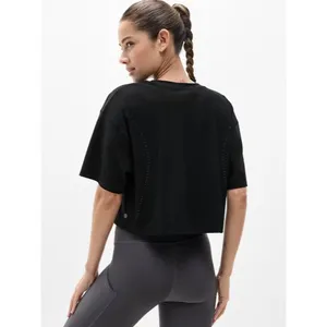 Athleta S Ultimate Lasercut Crop Tee Black Small thumbnail 4