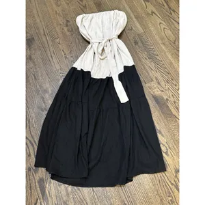 Lumiere Linen Blend Color‎ block Maxi Dress Belted Size Small Black Tan thumbnail 2