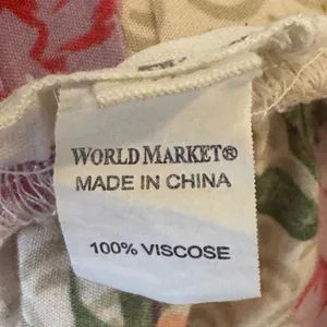 World Market Floral Wide Leg‎ Pants Viscose Cream Pink Bird Print Size S/M Boho thumbnail 4