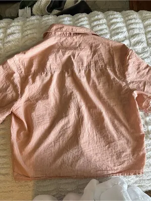 ZARA MAN Salmon Striped Boxy Button Up Shirt Coastal Grandma Resort Camp Collar thumbnail 7