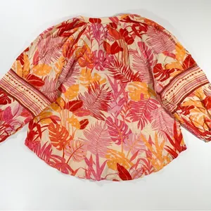 Size S Tropical Floral Bohemian Peasant Style Blouse With Tassels thumbnail 10