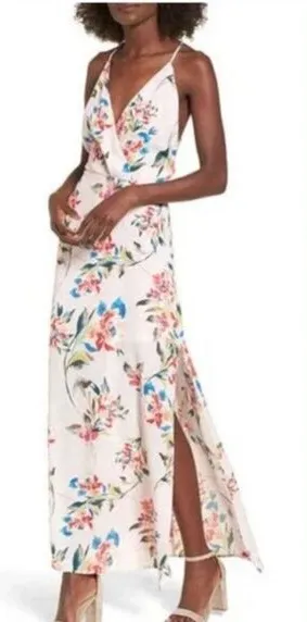 Lush Womens Sleevless V Neck Open‎ V Back Floral Print Maxi Dress thumbnail 1