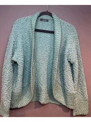 Women M Dokotoo Green Popcorn Knit Open Front Cardigan Sweater Textured thumbnail 1
