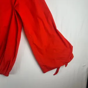 Free People Red Off the Shoulder Blouse Split Tie Cuff Top Womens Large thumbnail 7