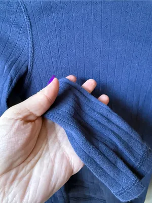 American Eagle Women’s Small Navy Blue Ribbed Long Sleeve Top thumbnail 4