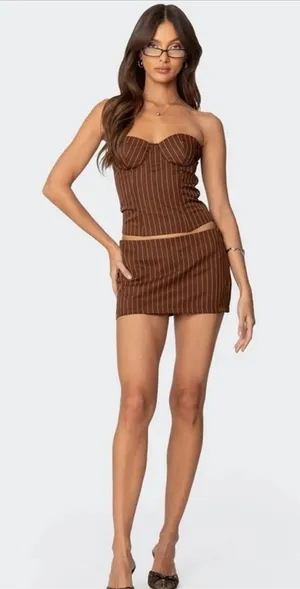 Edikted Jennifer Pinstripe Mini Skort small thumbnail 1