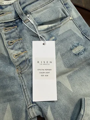 Risen Star Print Light Blue Wide Leg Jeans - Women thumbnail 2