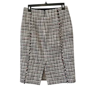 J. Crew Women’s Navy‎ Blue White Tweed Pencil Skirt Fringe Trim Size 4 Preppy thumbnail 2
