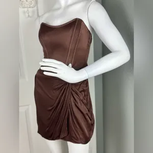 Zara Brown Satin Corset w/Mock Wrap Attached Skirt Sold Out Size Medium. H46 thumbnail 3