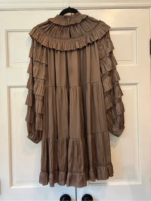 Ulla Johnson Elsa Mini Dress Mica Taupe Ruffled Tiered Satin Size Medium Large thumbnail 6