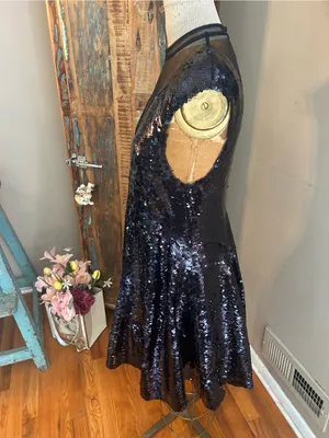 Free People Sequin V-Neck Sleeveless Party Dress in Metallic Black | Size Medium thumbnail 7