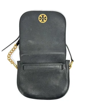 Tory Burch | One Size | Everly Black Pebbled Leather Flap Saddle Bag thumbnail 11