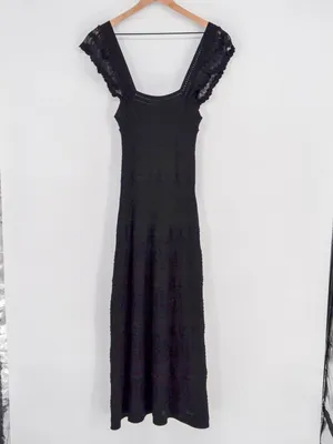Sézane Isabelle Midi Crochet Knit Dress in Black)NWT Small thumbnail 2