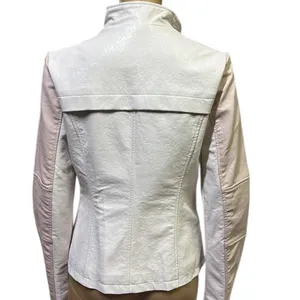 Guess Pink White Faux Leather Moto Jacket Gold Exposed Zipper Womens Small thumbnail 3