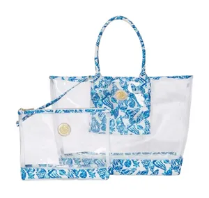 Lilly Pulitzer Oversized Clear Plastic PVC & Canvas Trim Tote Bag & Pouch thumbnail 1