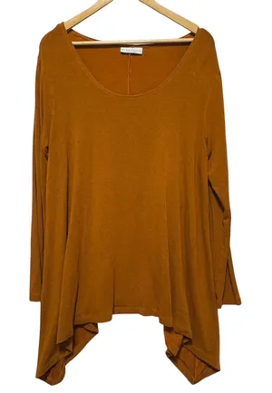 Bryn Walker Women Tunic Top M Burnt Orange Asymmetrical Hem Lagenlook Artwear‎ thumbnail 1