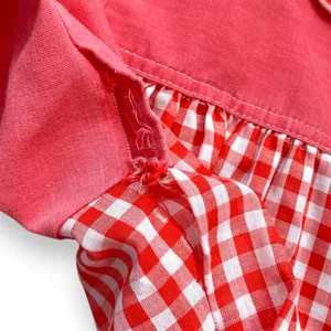 Vintage Red Gingham Smock Dress Peter Pan Collar Pockets Picnic Cottage Midi thumbnail 5
