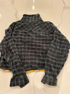 Urban Outfitters Cropped Flannel Button Up/ Green with Yellow Trim thumbnail 2