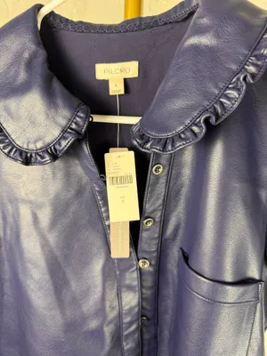 Anthropologie Pilcro Navy Faux Leather Button Front Mini Dress S Collared Puff Sleeve Pockets thumbnail 3