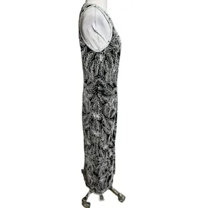 Vintage Stenay silk beaded sequin gown‎ maxi with slit black white Sz 8 thumbnail 4