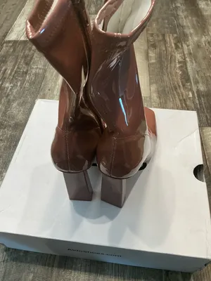 Aldo Glossy Mid-Calf Block Heel Boots in Chestnut Pink Size 6.5 thumbnail 11